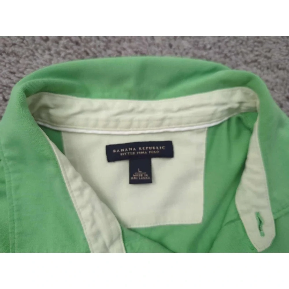 Banana‎ Republic Polo Shirt Mens L Green Short Sleeve Chest Pocket Fitted Pima